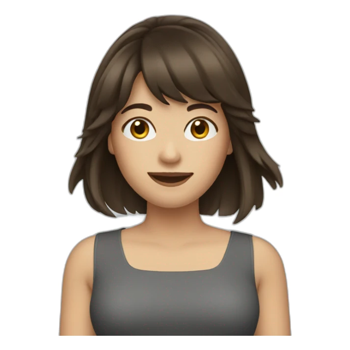 brunette woman with bangs and long hair waving sticker