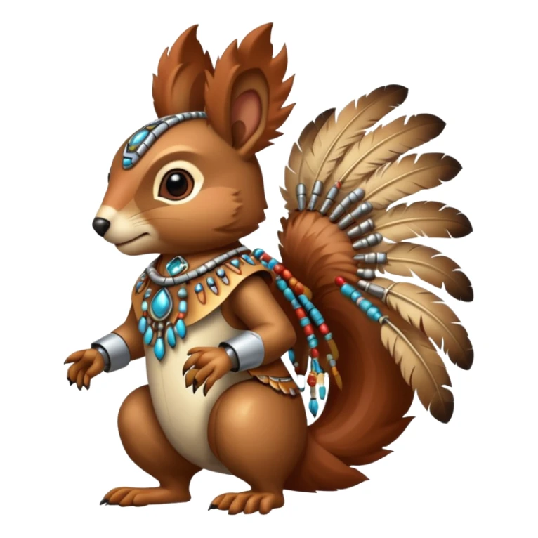Full Robotic squirrel wearing native American regalia with feathers and beads sticker