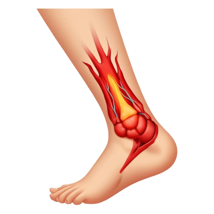 Ankle with visible inflammation and pain symbols sticker