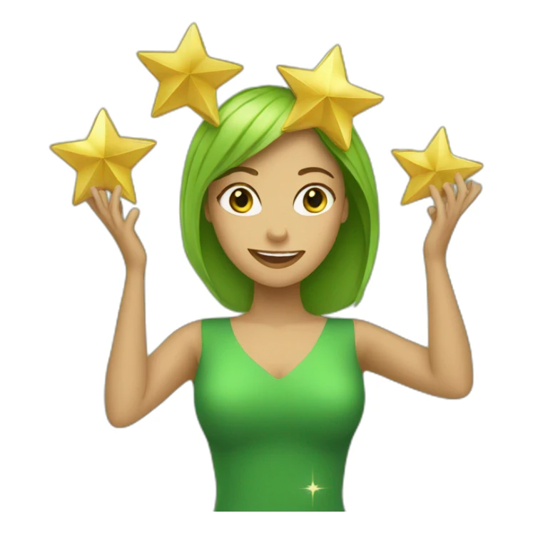 Green women holding three gold stars above head sticker