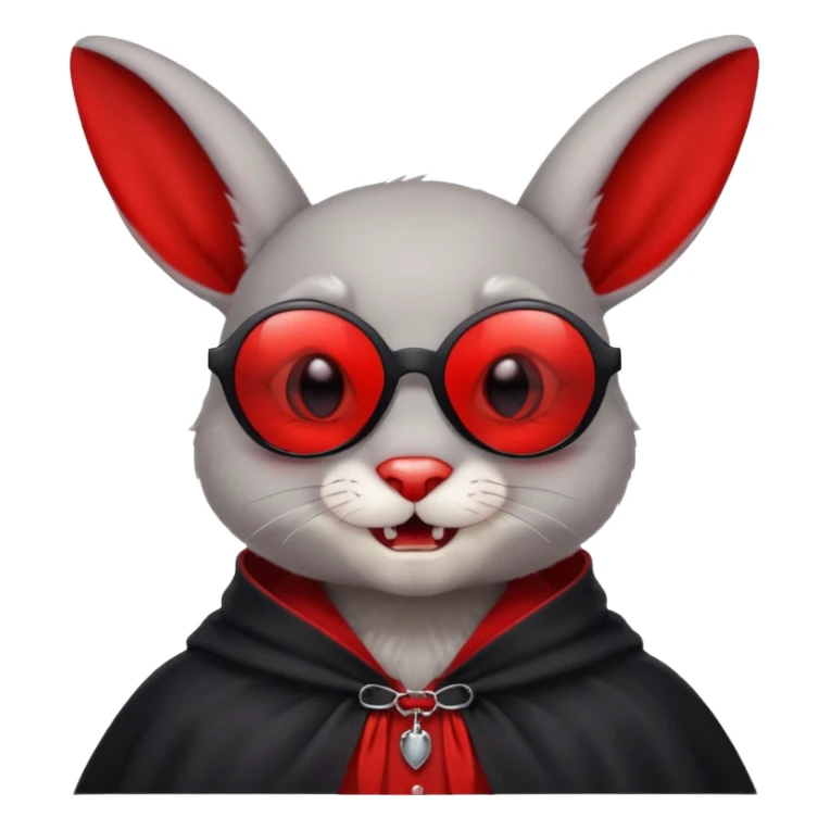 Vampire animal, bunny in red collar cloak, red eye, fangs, sunglasses sticker