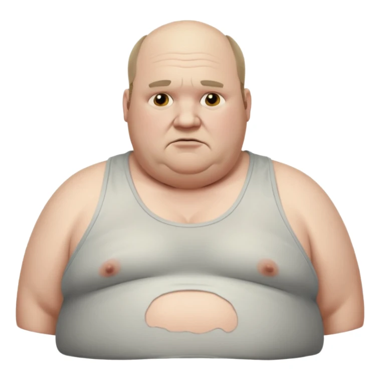 extremely morbidly obese middle aged white man in wifebeater with  dirty appearance. His hair is balding and grey and greasy sticker