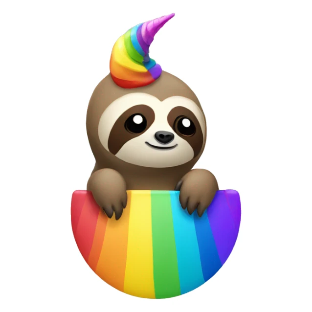 a sloth on a rainbow with a unicorn horn on its forehead  sticker