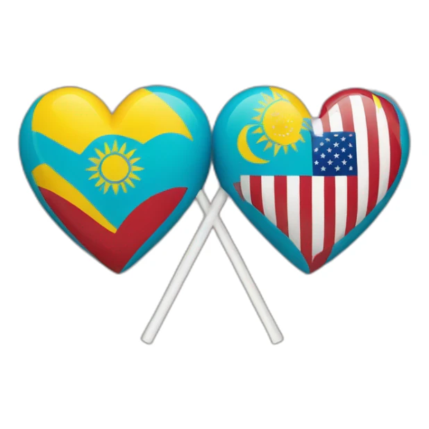 American and Kazakh flag in a heart sticker