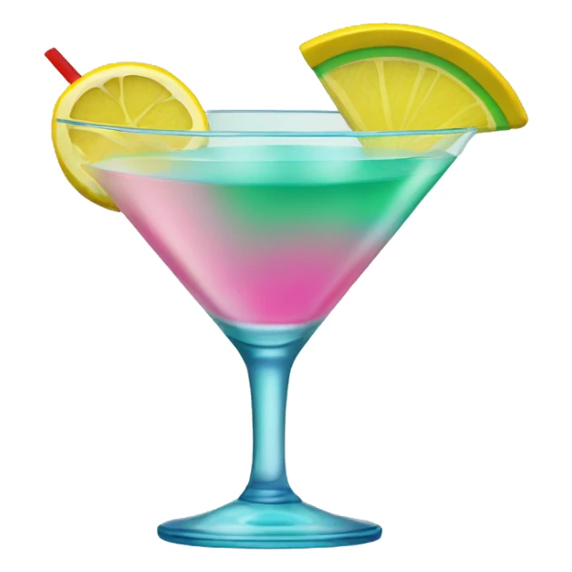 Bluish green cocktail with pink and yellow sticker