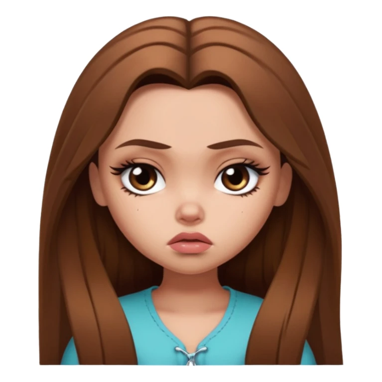 sad pretty bratz baddie, long brown hair sticker