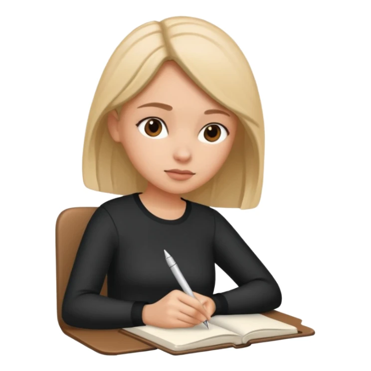 woman sitting and journaling, pen in hand sticker