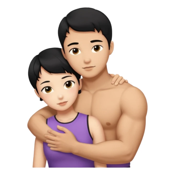 buff korean Man black hair hugging girl with black pixie cut  sticker