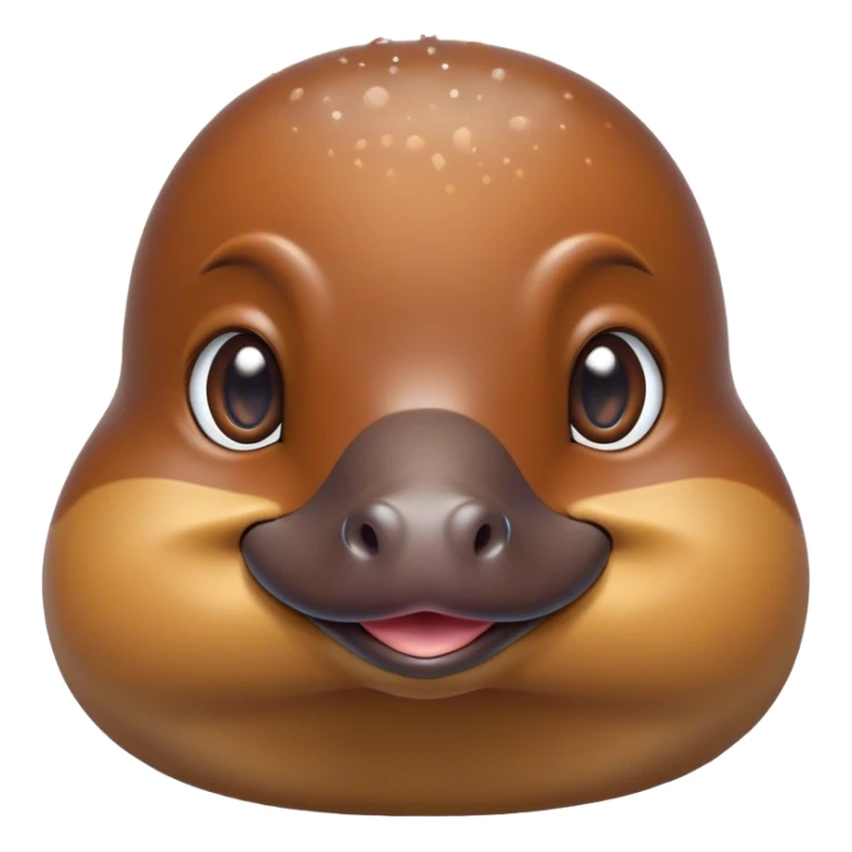 Cinematic Cute Platypus Portrait Emoji, Head tilted playfully and inquisitively, featuring a glossy brown fur with a charming, flat duckbill and round, sparkling eyes brimming with quirky wonder, Simplified yet irresistibly adorable features, highly detailed, glowing with a warm, friendly glow, high shine, affectionate and whimsical, stylized with a touch of aquatic playfulness, bright and endearing, soft glowing outline, capturing the essence of a mischievous yet lovable platypus, so playful it feels like it could waddle out of the screen into your arms! sticker
