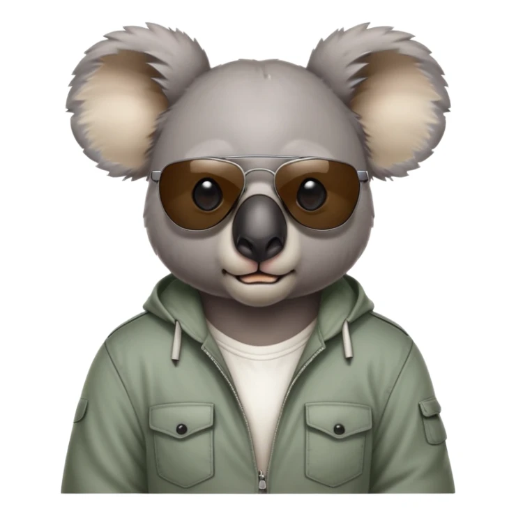 anthropomorphised koala, head and shoulders, casual clothing, dark sunglasses, fierce expression sticker