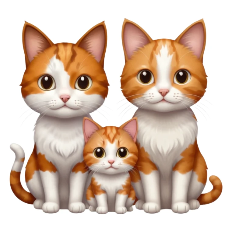 3 small cats each are different colours including a brown tabby and white, a patchy calico, and a ginger and white sticker