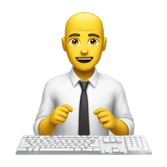 yellow skin man using white keyboard on desk wearing white button down shirt front view sticker