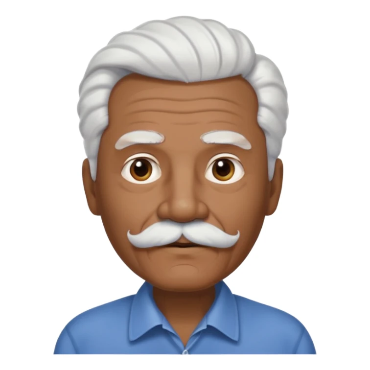 
An elderly man emoji with medium-dark skin tone, full white hair styled in thick, swept-back waves, thick white eyebrows, and a neatly groomed small white mustache. His face is clean-shaven aside from the mustache, giving him a tidy and classic look. sticker