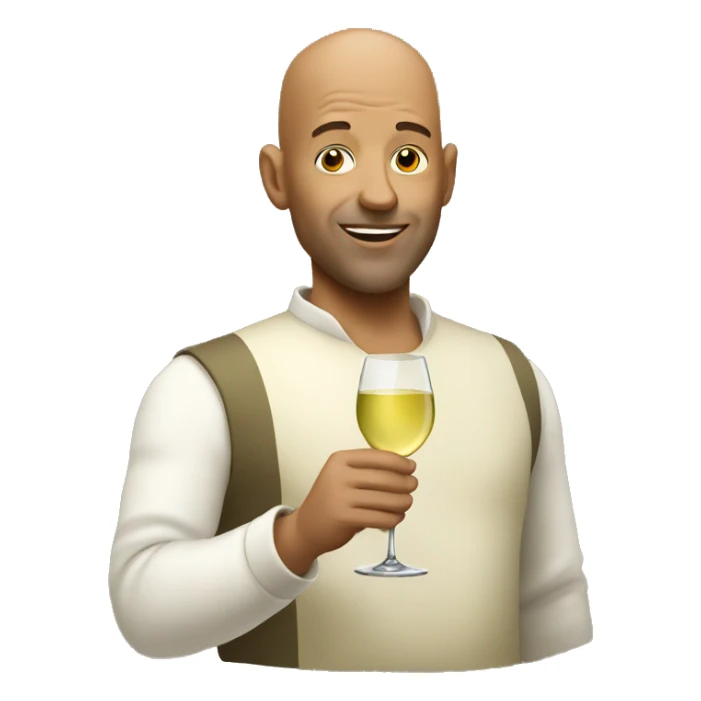Bald man holding glass of white wine  sticker