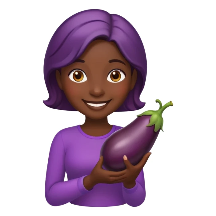 dark skin emoji girl with eggplant in her hand  sticker