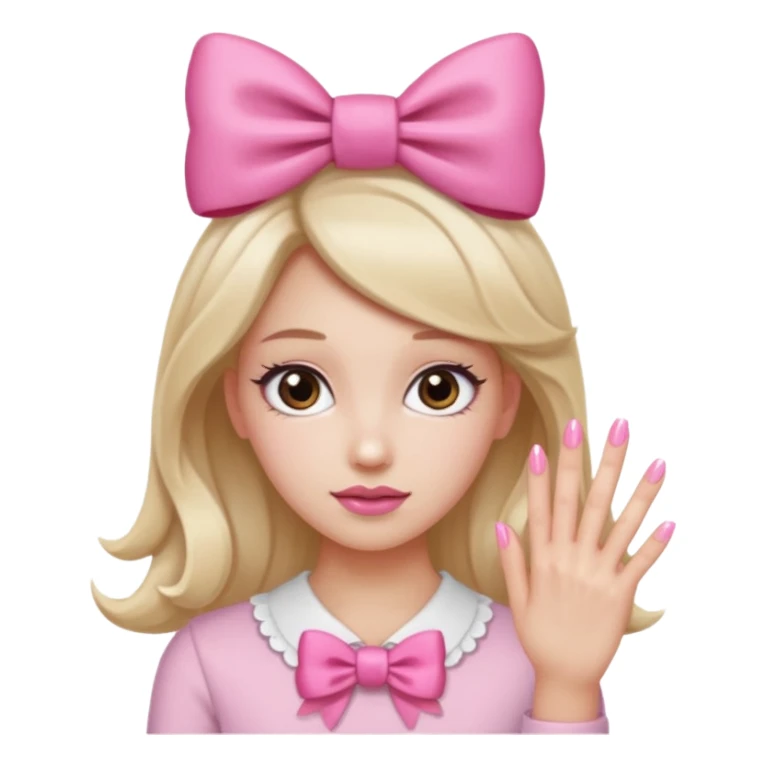 Uñas rosas con piel blanca y un moño sticker