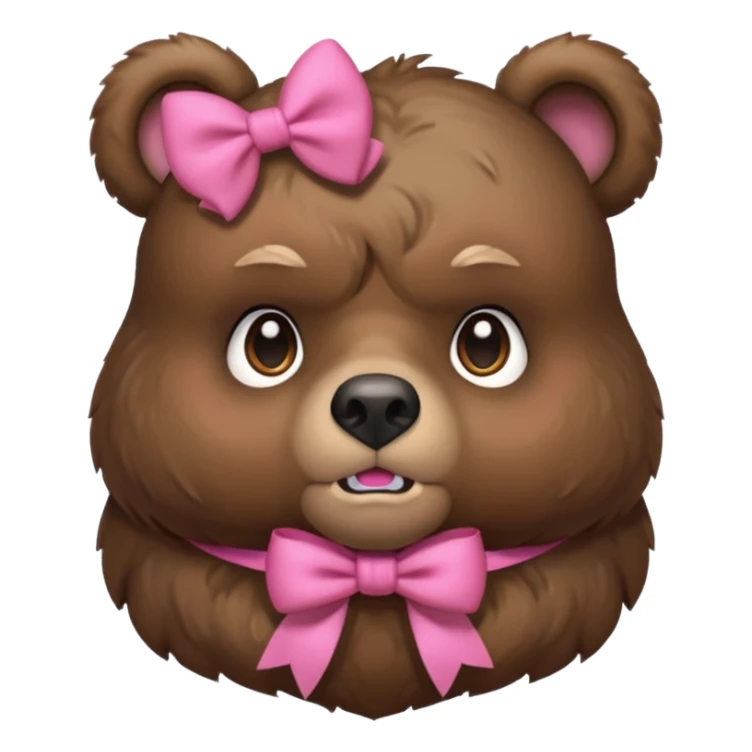 frowning bear with a pink bow, portrait, bust up sticker