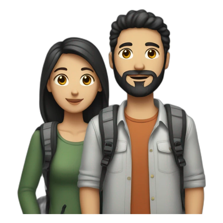 White Couple, he with beard and black hair, both have backpacks sticker