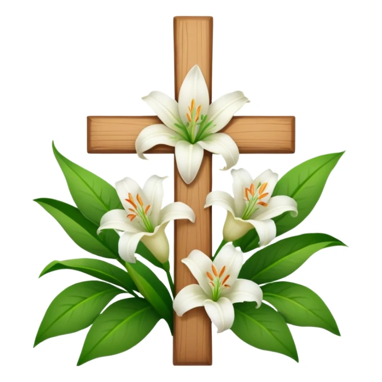 A wooden cross with white lilies around the bottom. sticker