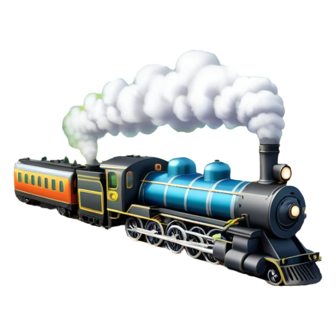 An icon showing a vibrant PC game train simulator scene with a steam locomotive traveling through a colorful countryside. The design features lush landscapes, winding tracks, and detailed railway elements, symbolizing the strategy and creativity of simulation games. Transparent background sticker