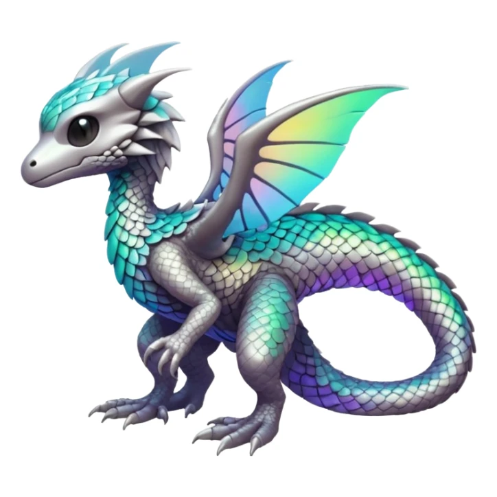 futuristic lush warm-colored iridescent whitish silvery scaley neon-colored Fakémon-Trico-creature (full body) sticker