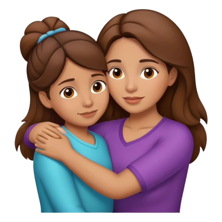 Hispanic mother and daughter brown hair hugging sticker