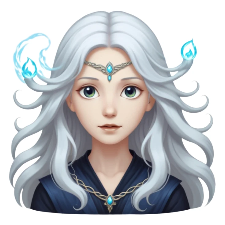 White silver Long Haired Women, Mystic seer — hair floating, glowing eyes sticker