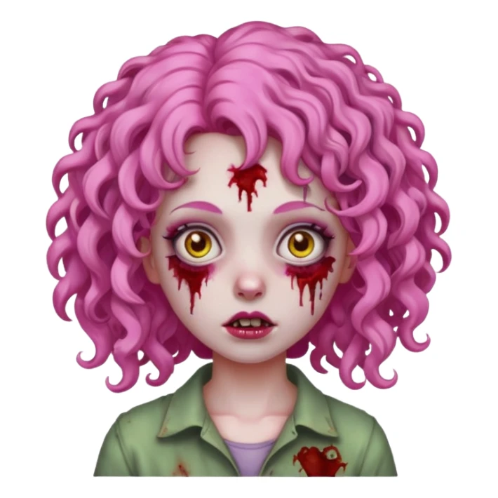 zombie girl with pink curly hair  sticker
