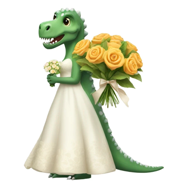 Dinosaur holding flowers in a wedding dress sticker