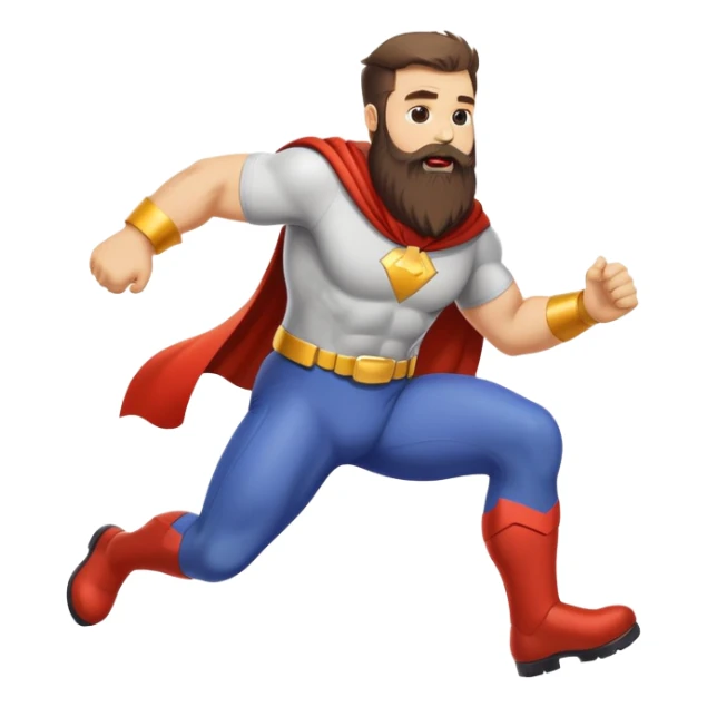funny superhero with oversized beard tripping on his beard, clumsy superhero sticker