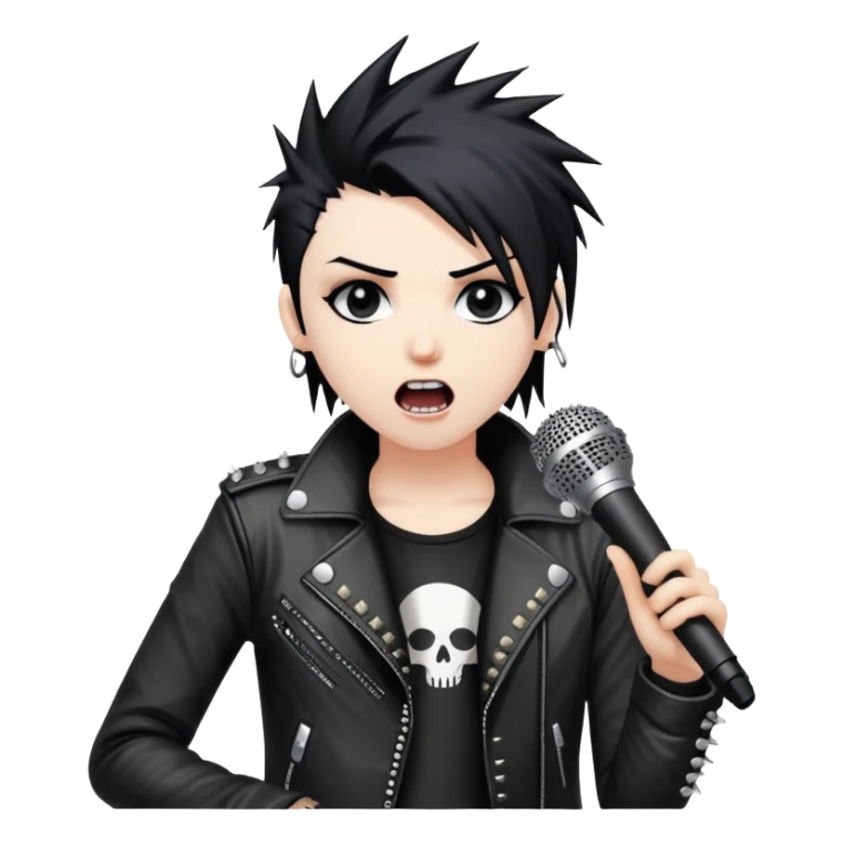 emo rockstar with spiked hair, studded jacket, singing into a microphone sticker