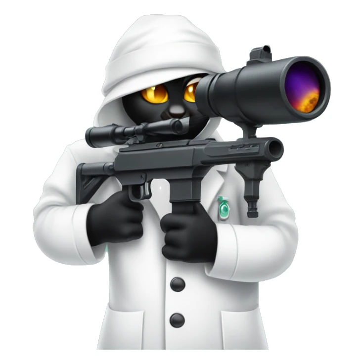 Black cat wearing lab coat through scope of sniper rifle  sticker