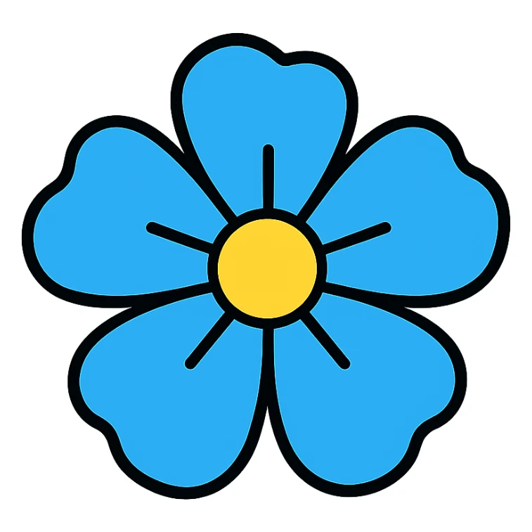 minimalist blue Hawaiian flower with yellow center, simple and clean shapes sticker
