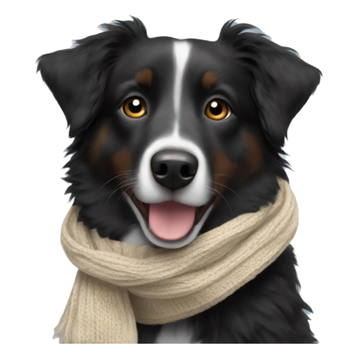 Small black australian shepherd dog wearing a knit scarf sticker