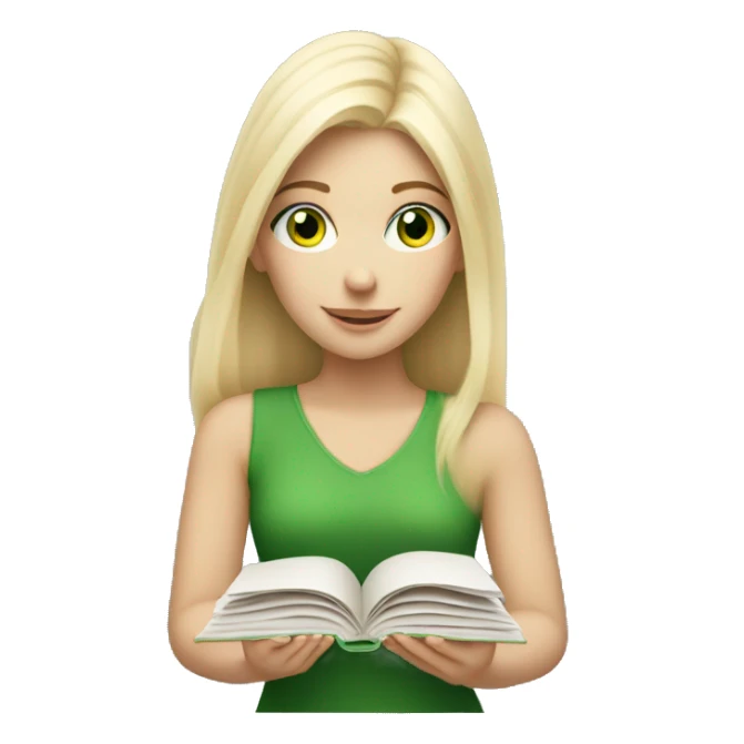 One white Blonde girl with green eyes  reading  sticker