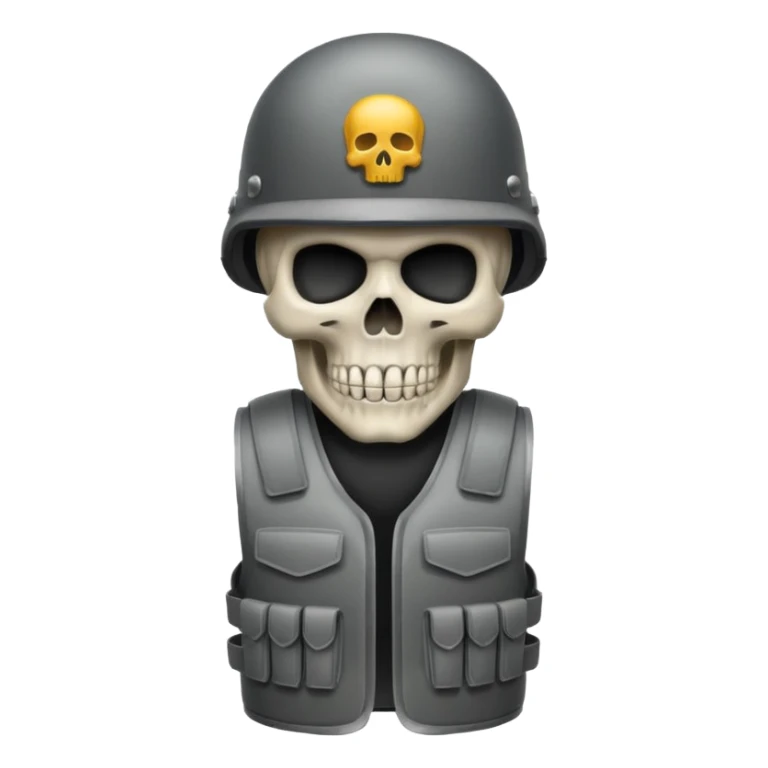 Skull wearing bullet proof vest and military helmet sticker
