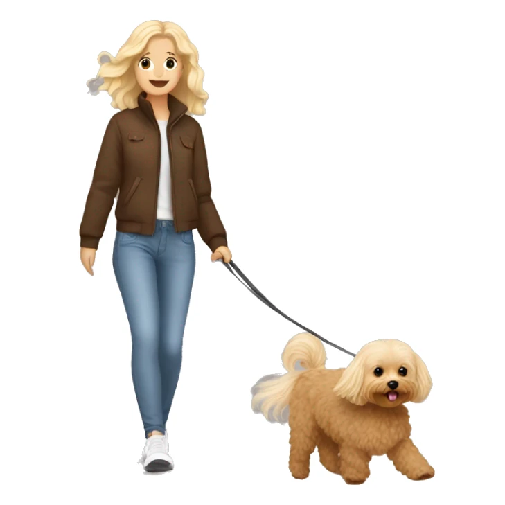 Brown Maltipoo walk with blonde girl with long hair sticker