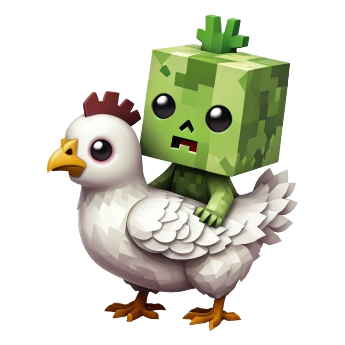 small square-shaped Minecraft baby zombie riding a tiny white chicken sticker