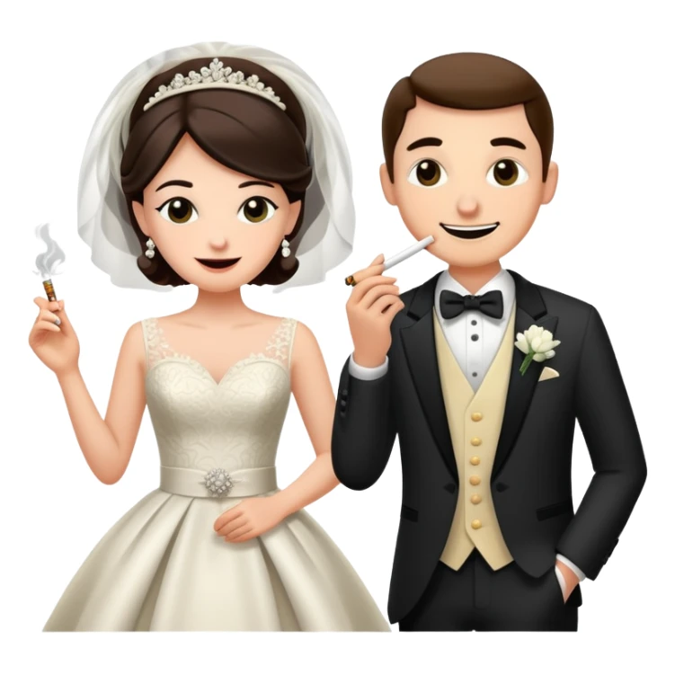 Person in fancy clothes sneaking into a wedding ceremony with a mischievous grin, uninvited guest, smoking sticker