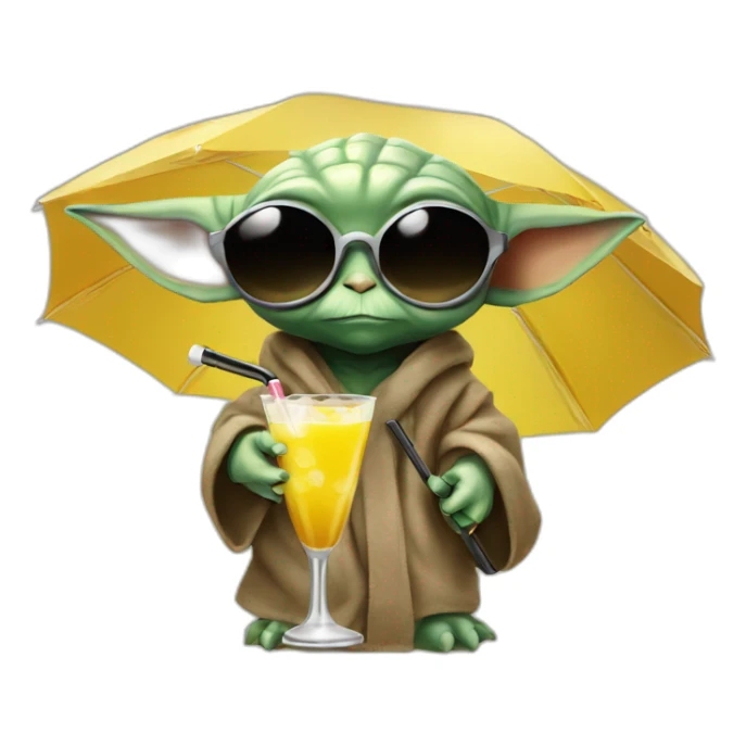 baby Yoda wearing sunglasses and drinking an umbrella cocktail sticker