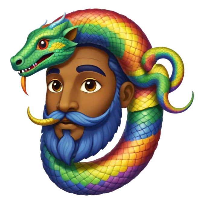 Oxumarê, African deity as rainbow serpent with human face, having a small goatee beard and a beauty mark on the left side below the lip sticker
