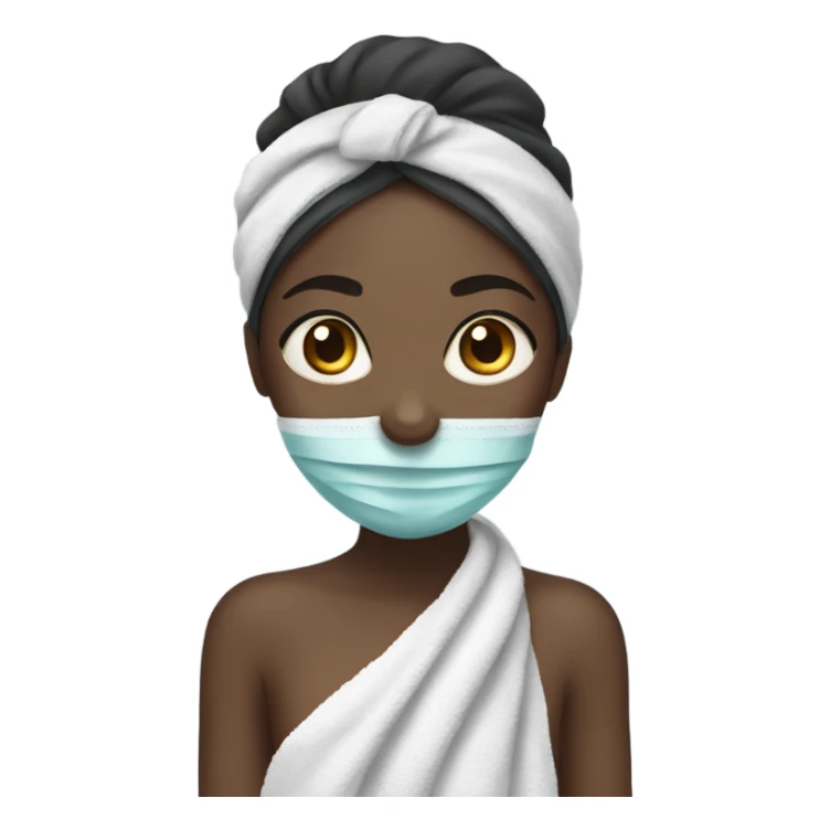 black girl with face mask on and towel on her head sticker