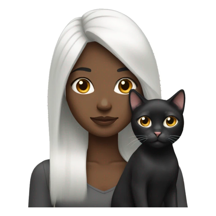 Straight hair Black girl holding black/white cat sticker