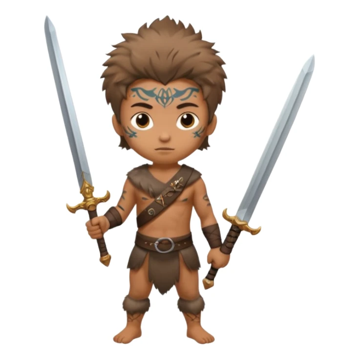tattoed warrior ancient kid holding sword with fur sticker