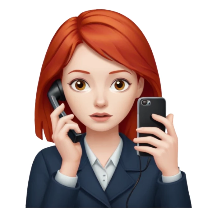 woman with red hair, sighing, phone to ear sticker