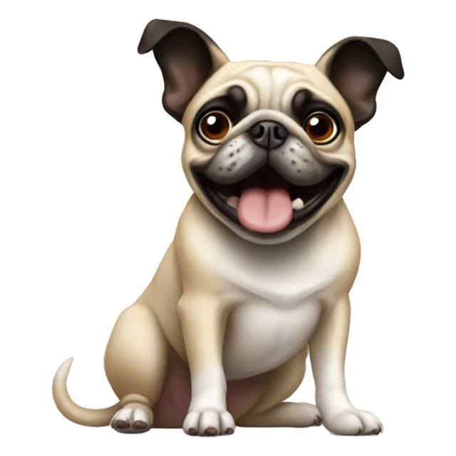Pug barking at a Boston terrier sticker