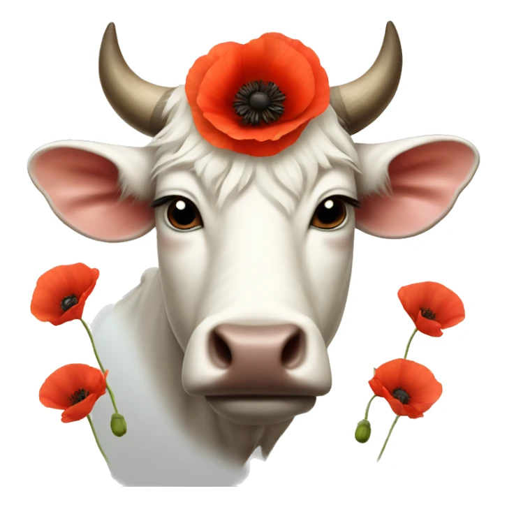 Realistic White ox with poppies on horns sticker