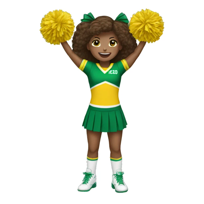 Cheerleader cheering with green and yellow uniform and poms sticker