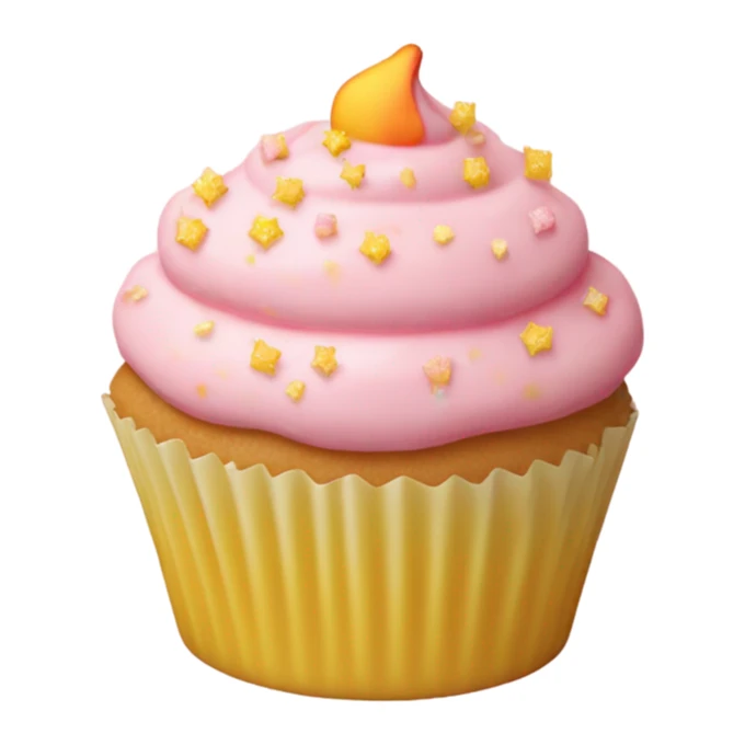 realistic cupcake with light pink frosting and light yellow cupcake wrapper and peach sprinkles and yellow sugar sprinkles… no fruit on top of cupcake sticker