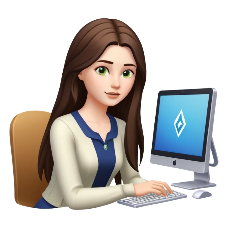 beautiful pale brunette girl with long hair playing the sims4 on her computer  sticker
